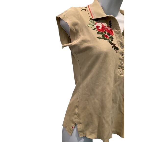 JOHNNY WAS HEAVILY EMBROIDERED VINTAGE LOOK BUTTON FRONT POLO SHIRT XS - Picture 3 of 10